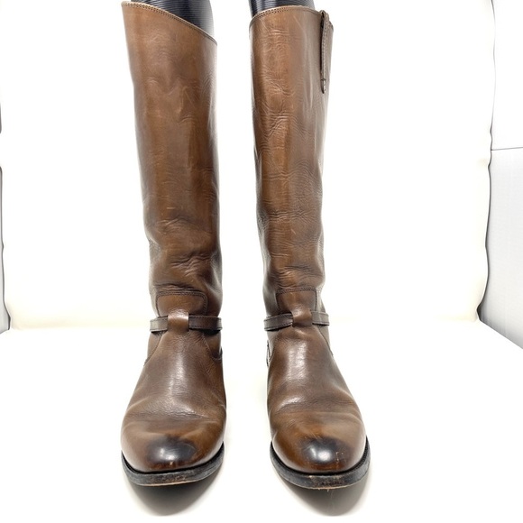 Frye Lindsay Brown Knee High Equestrian Boot #76976 Slim Leather Strap Size 7.5 - Picture 5 of 11
